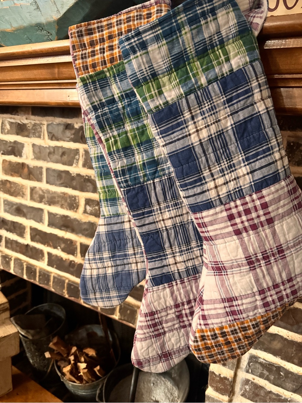 Plaid Patchwork Holiday Stocking - Blue, Green, Purple
